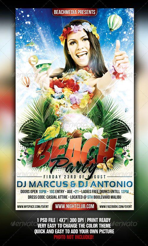 beach party tropical summer pool flyer poster template free club party psd flyer templates - free premium psd flyer templates to download