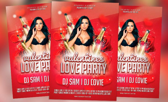 Free Valentine's Love Party Flyer Template for Photoshop