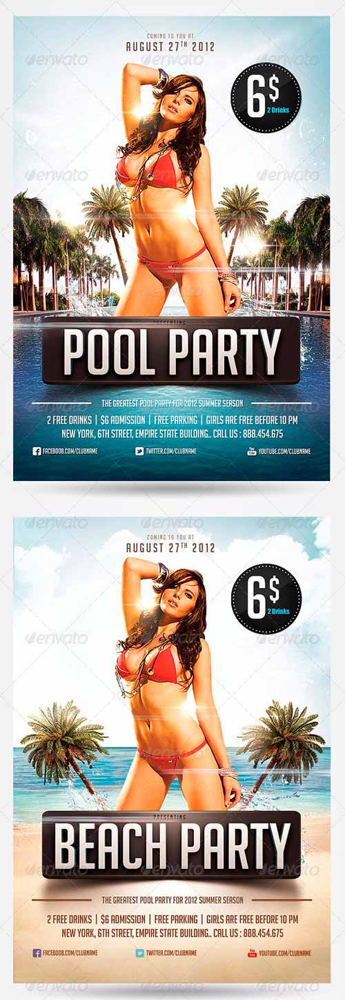 Pool & Beach party flyers