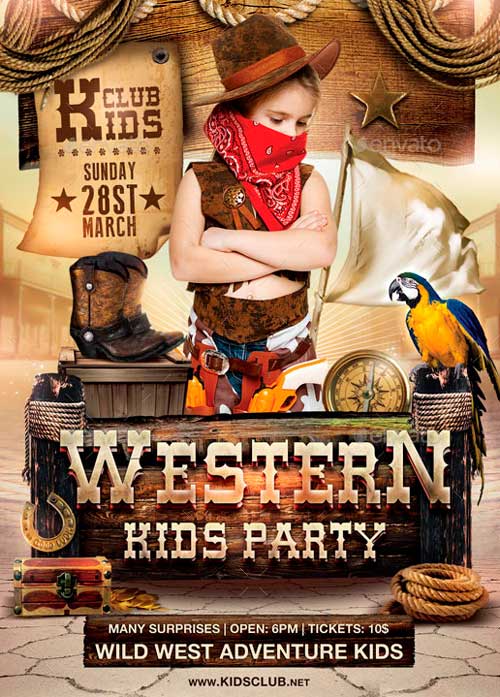 Western Kids Party Flyer Template