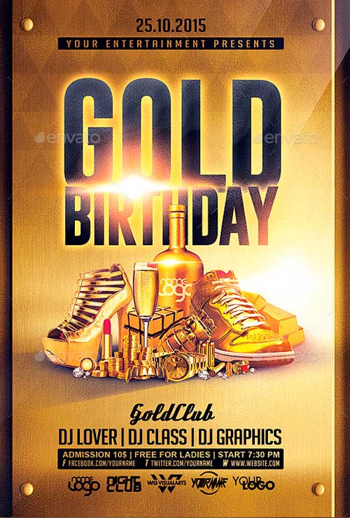 Gold Birthday Flyer Template