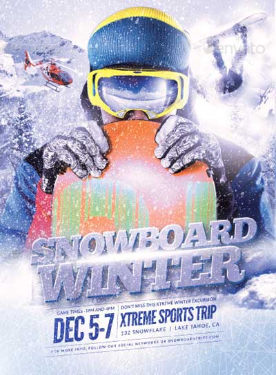 Snowboard Winter Flyer Template