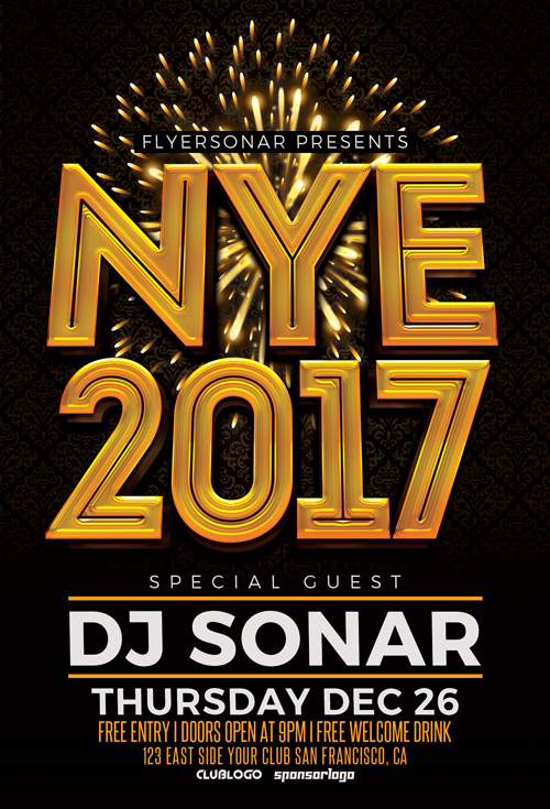 NYE 2017 Free PSD Flyer Template
