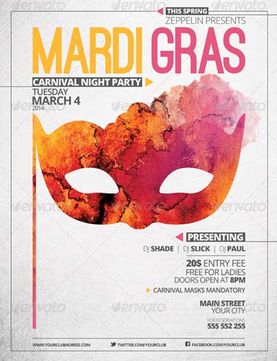 Mardi Gras and Other Events Party Flyer Template