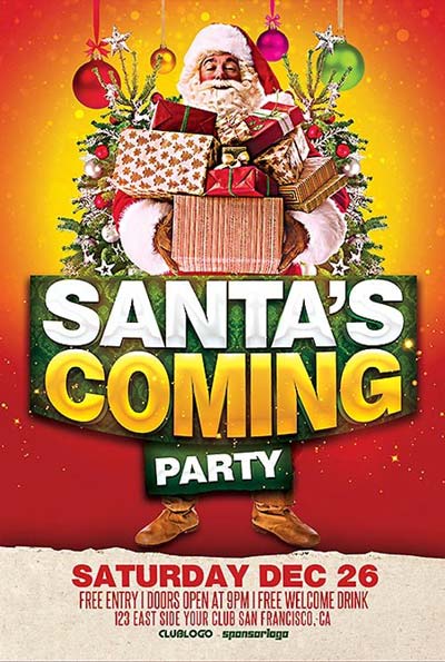 Santa’s Coming Party Free PSD Flyer Template