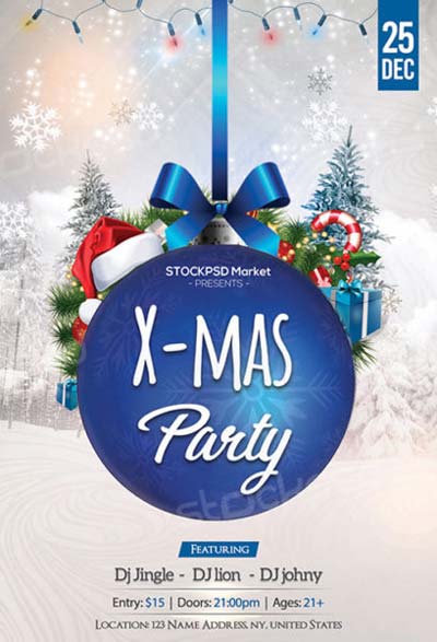 Blue Christmas Party Free Flyer Template