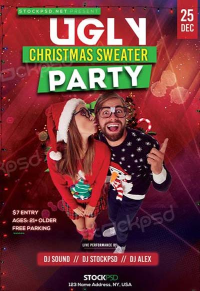 Ugly Christmas Sweater Free Party Flyer Template