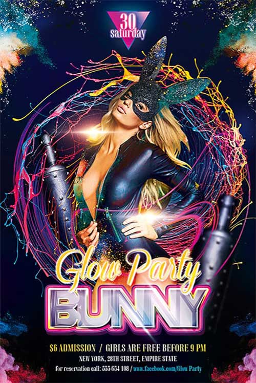 Free Bunny Glow Party Flyer Template