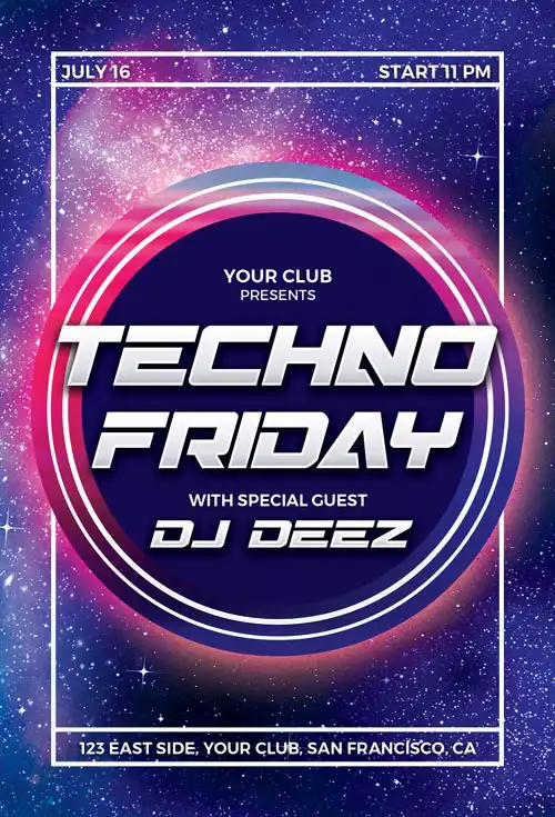 Free Techno Party Flyer Template