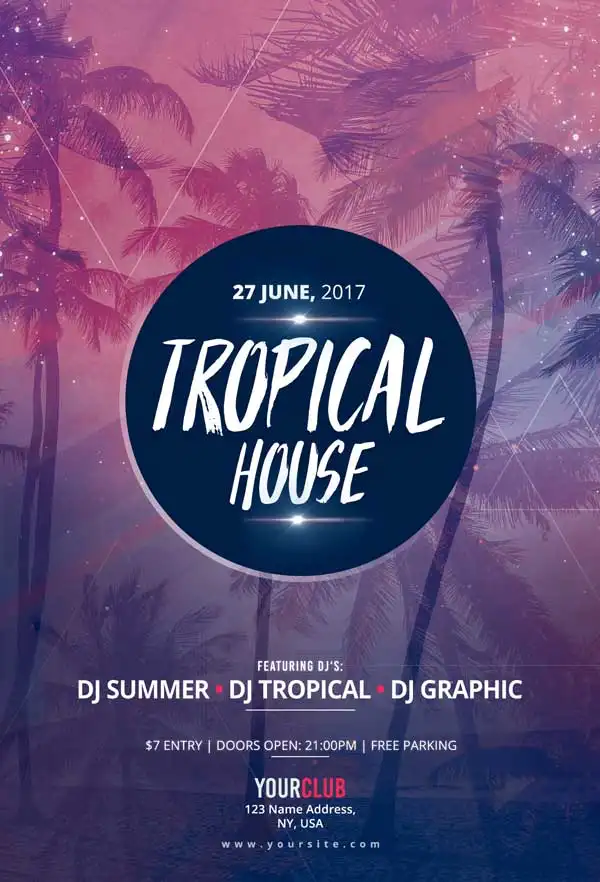 Free Tropical House Party Flyer Template