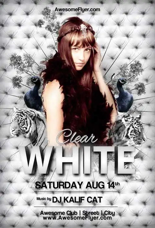 Free White Tiger Club Flyer Template