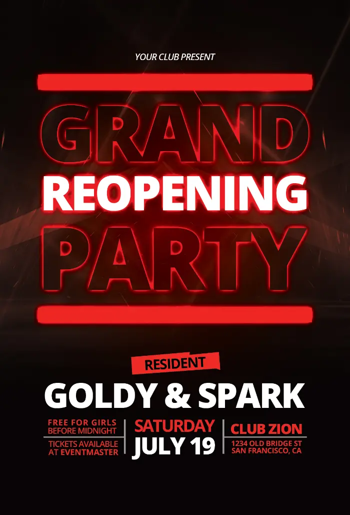 Grand ReOpening Party Free Flyer Template