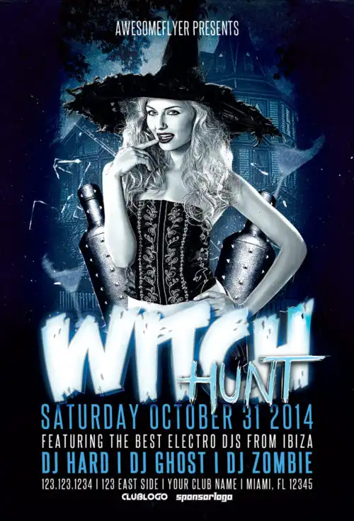 Witch Hunt Halloween Party Free Flyer Template