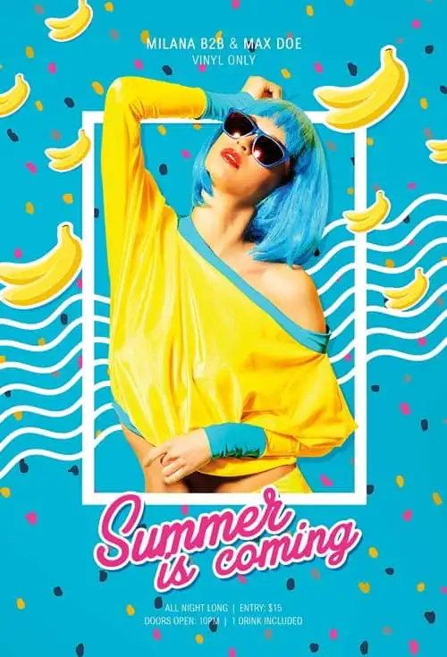 Free Banana Party Flyer and Poster Template