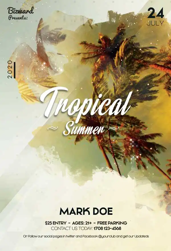 Free Tropical Summer Party Flyer Template